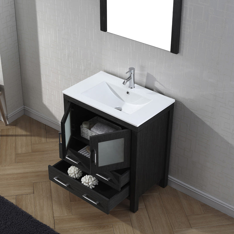 Modern Fittings Dior 30" Single Bath Vanity in White Ceramic Top and Integrated Square Sink with Matching Mirror