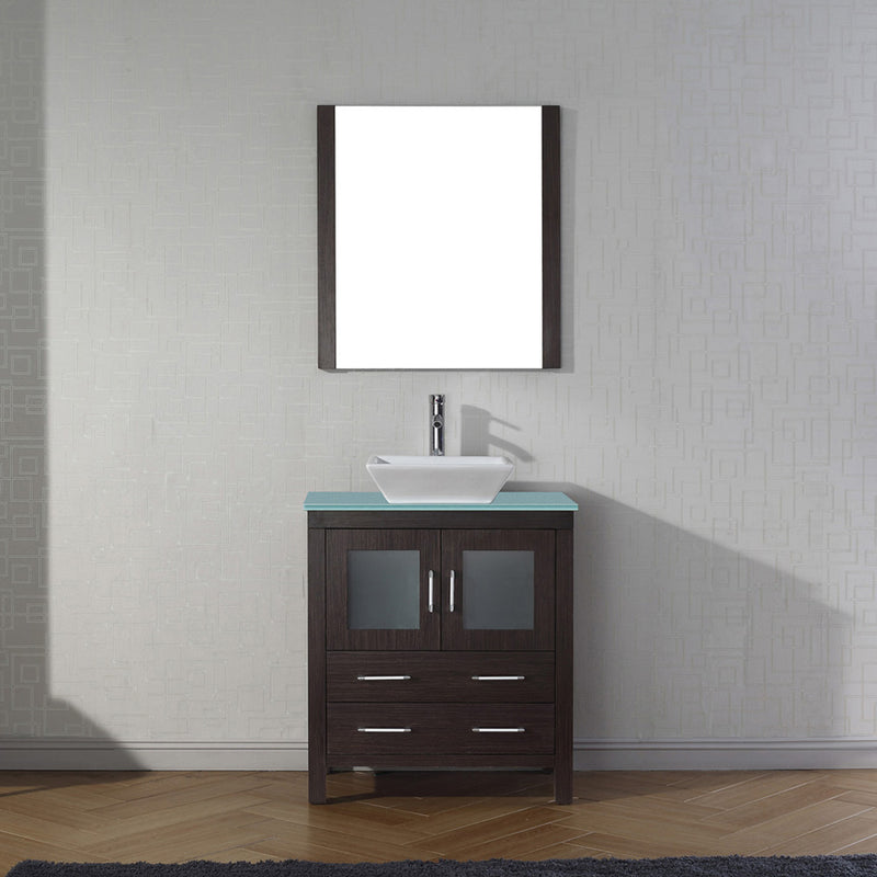 Modern Fittings Dior 30" Single Bath Vanity in Green Glass Top and Square Sink with Matching Mirror