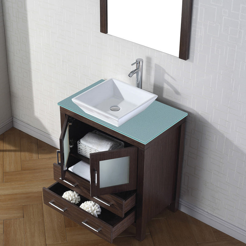 Modern Fittings Dior 30" Single Bath Vanity in Green Glass Top and Square Sink with Matching Mirror