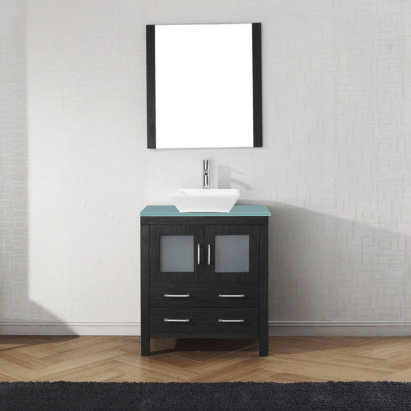 Modern Fittings Dior 30" Single Bath Vanity in Green Glass Top and Square Sink with Matching Mirror