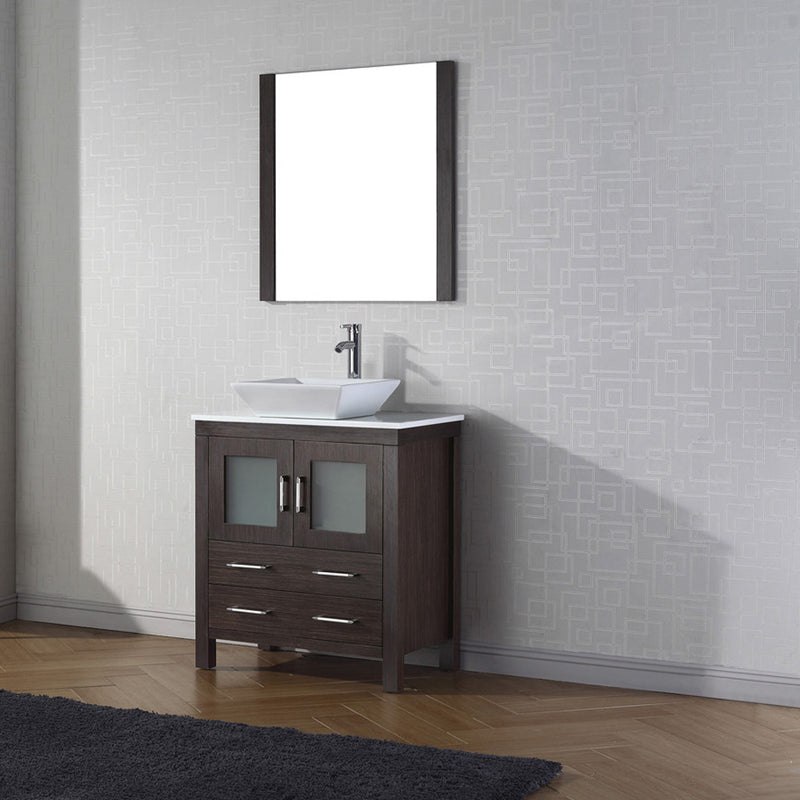 Modern Fittings Dior 30" Single Bath Vanity in White Engineered Stone Top and Square Sink with Matching Mirror