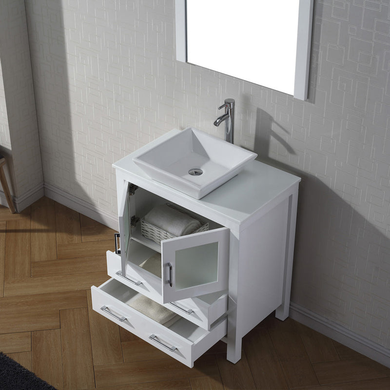 Modern Fittings Dior 30" Single Bath Vanity in White Engineered Stone Top and Square Sink with Matching Mirror