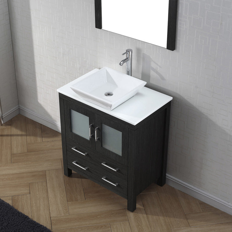 Modern Fittings Dior 30" Single Bath Vanity in White Engineered Stone Top and Square Sink with Matching Mirror