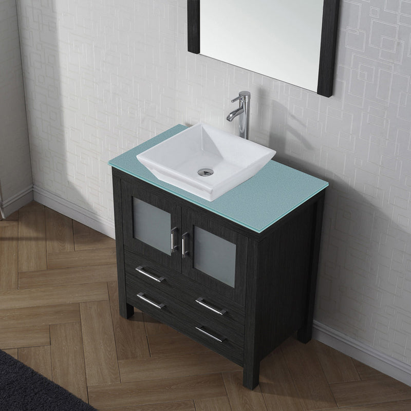 Modern Fittings Dior 32" Single Bath Vanity with Glass Top and Square Sink Faucet