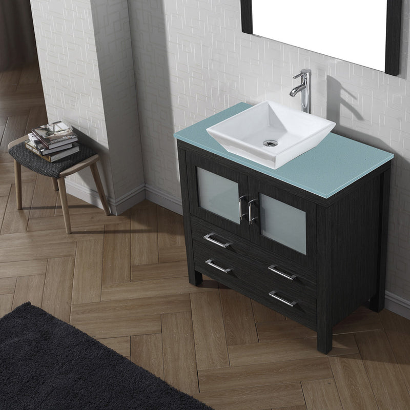 Modern Fittings Dior 36" Single Bath Vanity with Glass Top and Square Sink Faucet