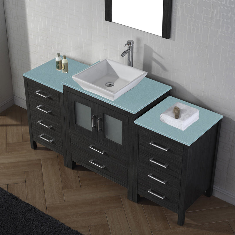 Modern Fittings Dior 64" Single Bath Vanity with Glass Top and Square Sink Faucet