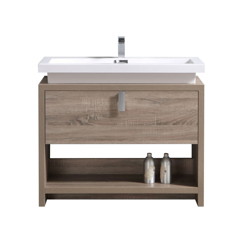 KubeBath Levi 40" Havana Oak Modern Bathroom Vanity with Cubby Hole L1000CO