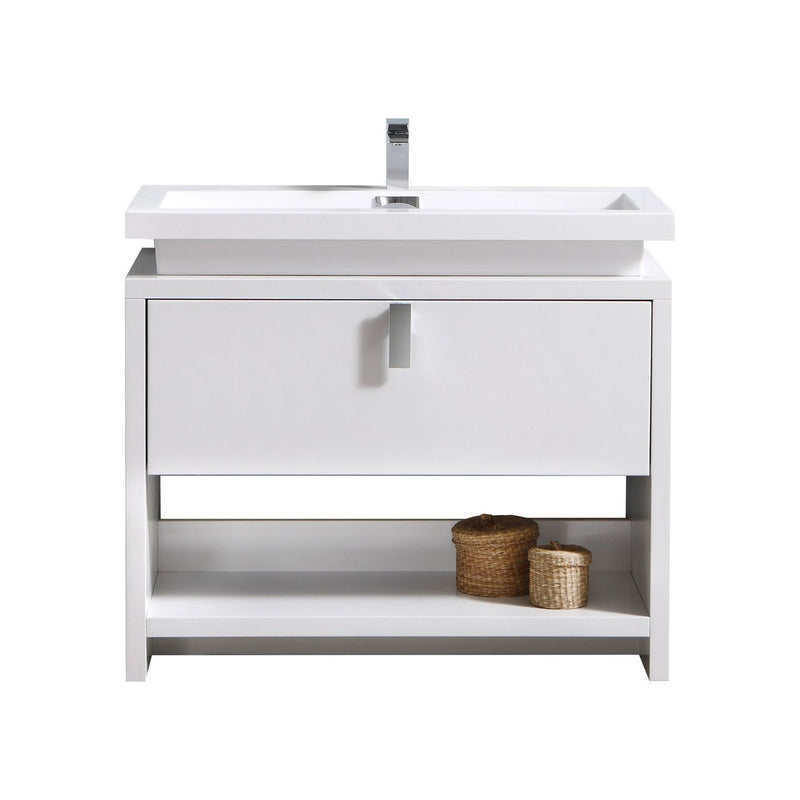 KubeBath Levi 40" High Gloss White Modern Bathroom Vanity with Cubby Hole L1000GW