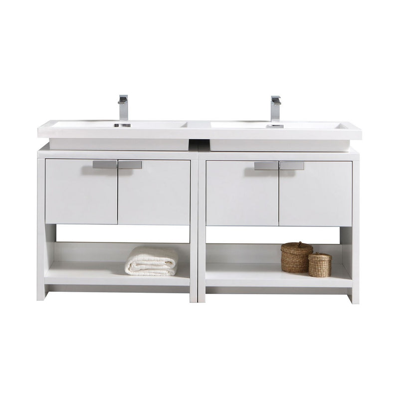 KubeBath Levi 63" High Gloss White Modern Bathroom Vanity with Cubby Hole L1600GW