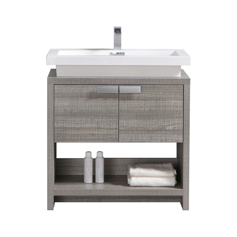 KubeBath Levi 32" Ash Gray Modern Bathroom Vanity with Cubby Hole L800HGASH