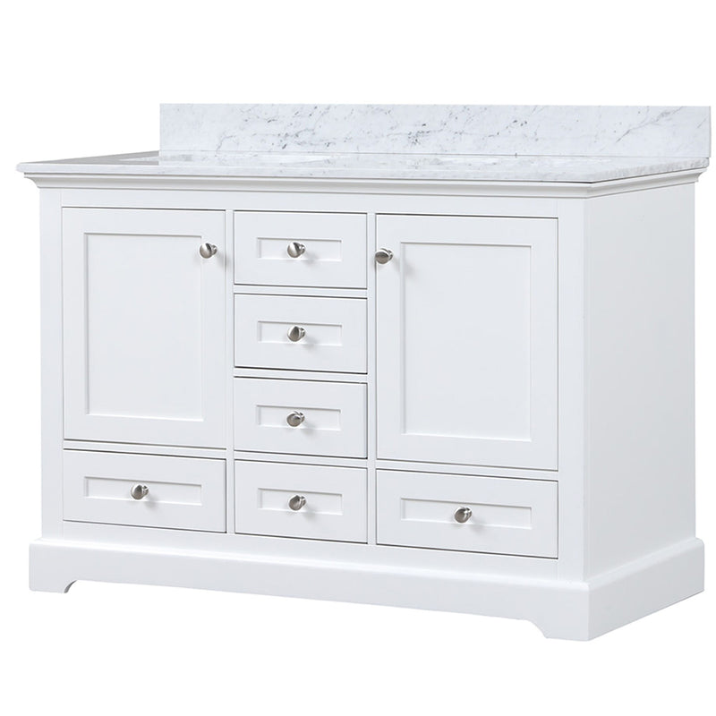 Lexora Dukes 48" W x 22" D White Bath Vanity and Carrara Marble Top