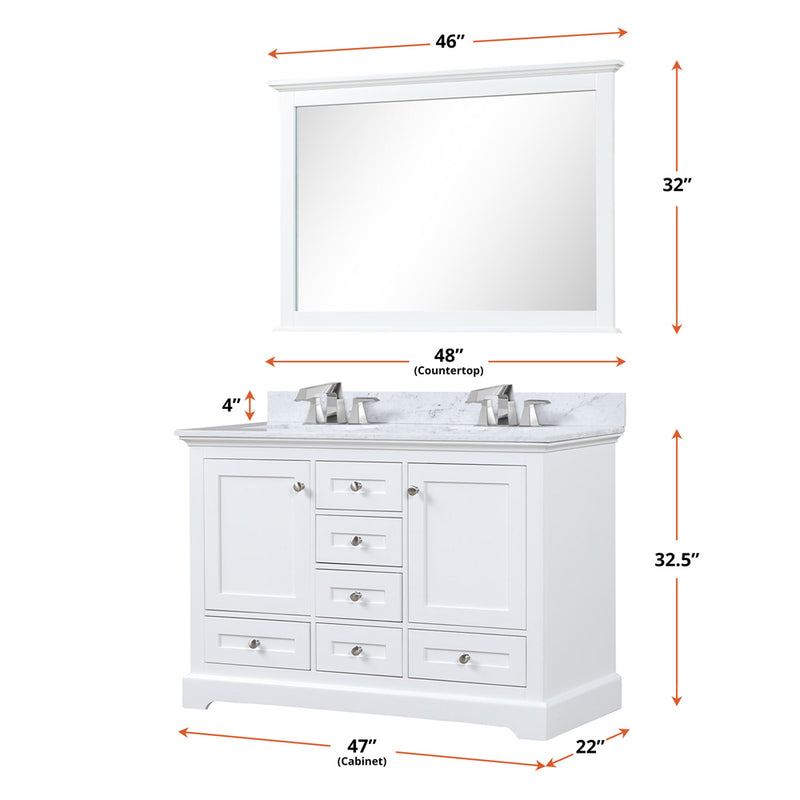 Lexora Dukes 48" W x 22" D White Bath Vanity and Carrara Marble Top