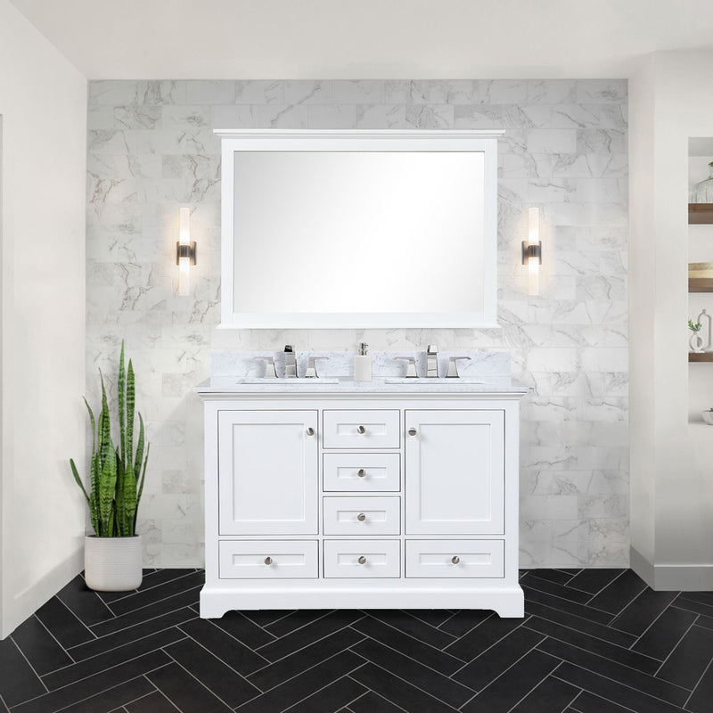 Lexora Dukes 48" W x 22" D White Bath Vanity and Carrara Marble Top