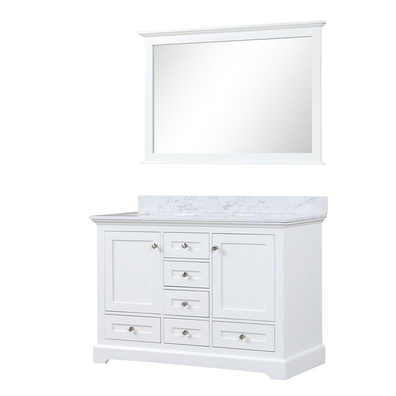 Lexora Dukes 48" W x 22" D White Bath Vanity Carrara Marble Top and 46" Mirror