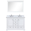 Lexora Dukes 48" W x 22" D White Bath Vanity Carrara Marble Top with Faucet Set and 46" Mirror