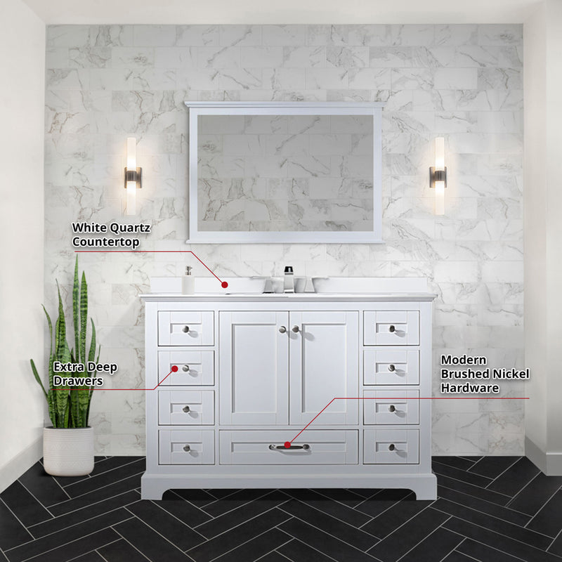 Lexora Dukes 48" W x 22" D White Bath Vanity and Quartz Top