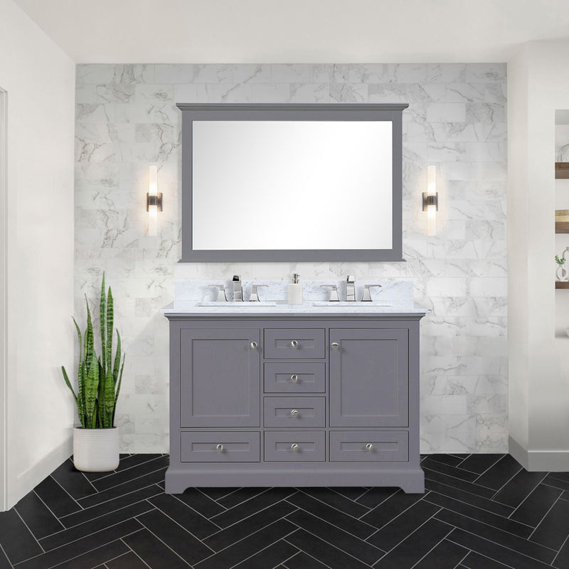 Lexora Dukes 48" W x 22" D Dark Grey Bath Vanity and Carrara Marble Top