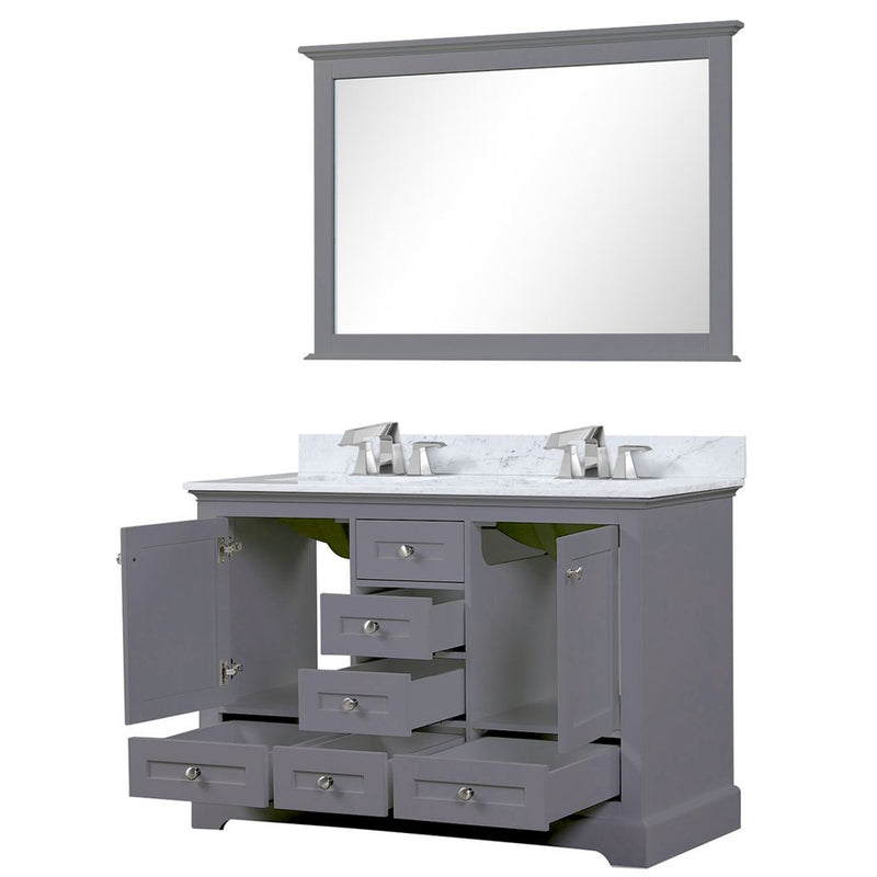 Lexora Dukes 48" W x 22" D Dark Grey Bath Vanity Carrara Marble Top with Faucet Set 46" Mirror