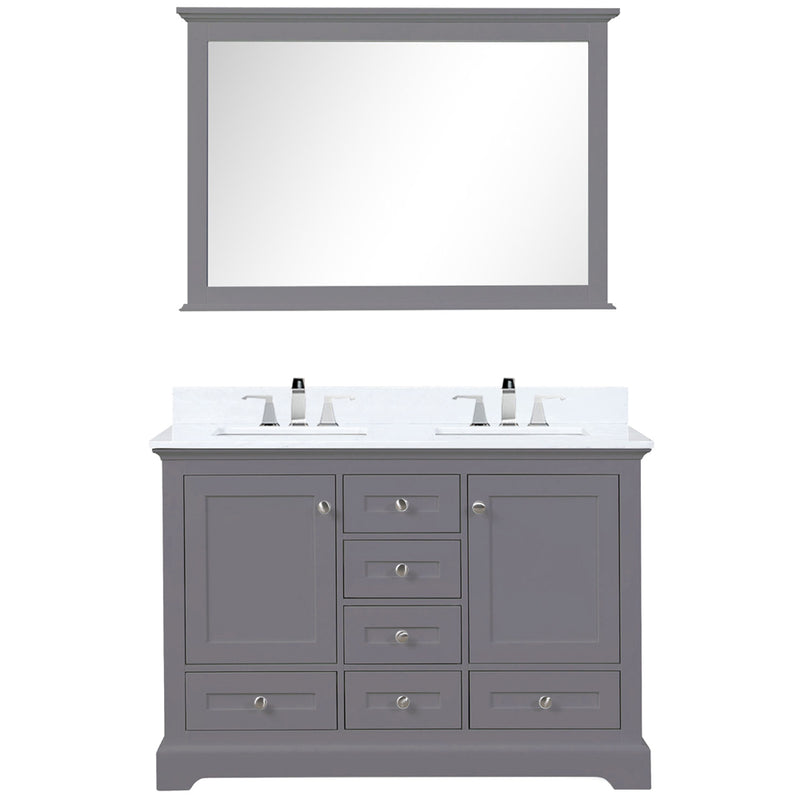 Lexora Dukes 48" W x 22" D Dark Grey Bath Vanity Quartz Top with Faucet Set and 46" Mirror