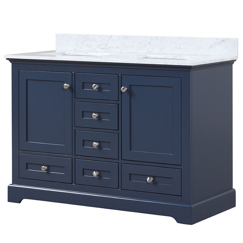 Lexora Dukes 48" W x 22" D Navy Blue Bath Vanity and Carrara Marble Top