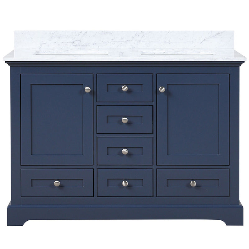 Lexora Dukes 48" W x 22" D Navy Blue Bath Vanity and Carrara Marble Top