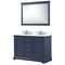 Lexora Dukes 48" W x 22" D Navy Blue Bath Vanity Carrara Marble Top with Faucet Set and 46" Mirror