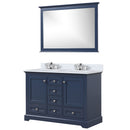 Lexora Dukes 48" W x 22" D Navy Blue Bath Vanity Quartz Top with Faucet Set and 46" Mirror