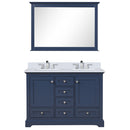 Lexora Dukes 48" W x 22" D Navy Blue Bath Vanity Quartz Top with Faucet Set and 46" Mirror