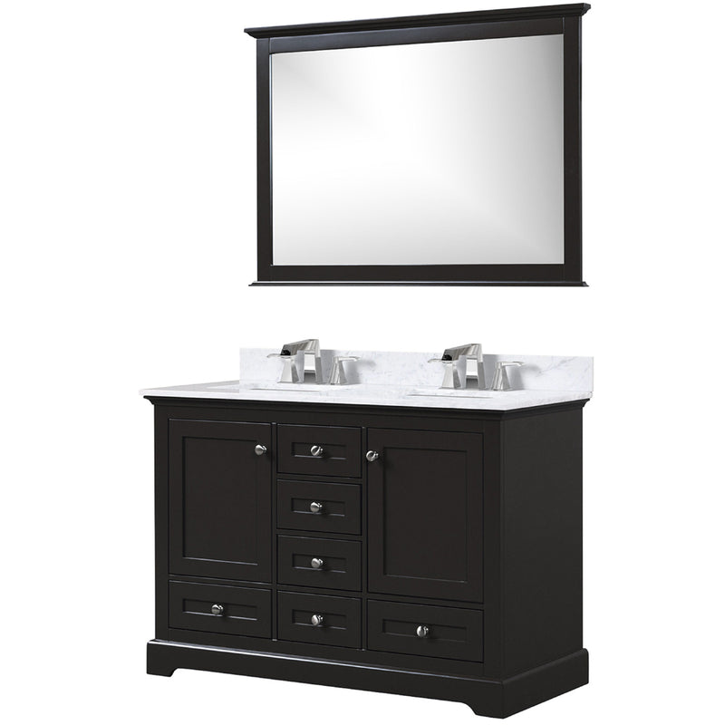 Lexora Dukes 48" W x 22" D Espresso Bath Vanity Carrara Marble Top with Faucet Set and 46" Mirror