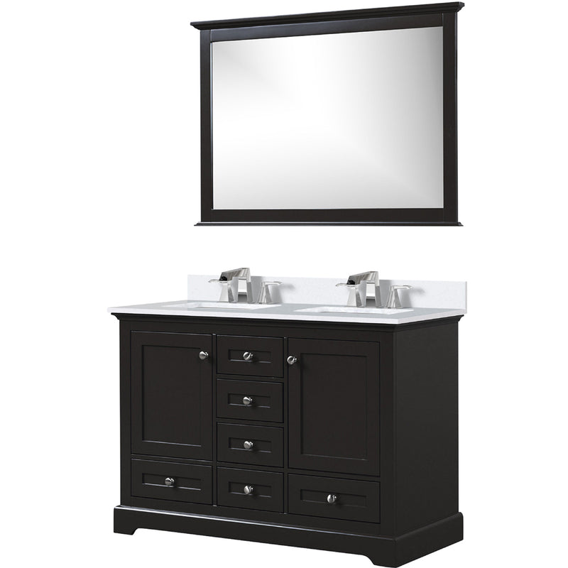 Lexora Dukes 48" W x 22" D Espresso Bath Vanity Quartz Top with Faucet Set and 46" Mirror