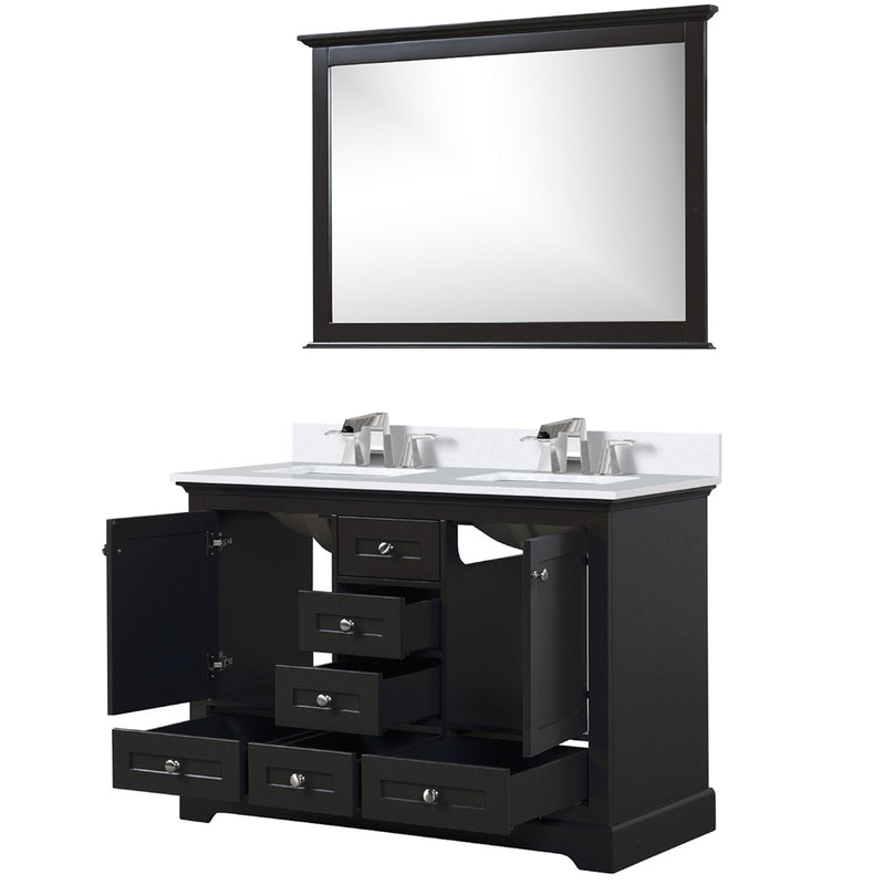 Lexora Dukes 48" W x 22" D Espresso Bath Vanity Quartz Top with Faucet Set and 46" Mirror