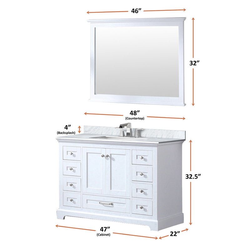 Lexora Dukes 48" W x 22" D White Bath Vanity and 46" Mirror