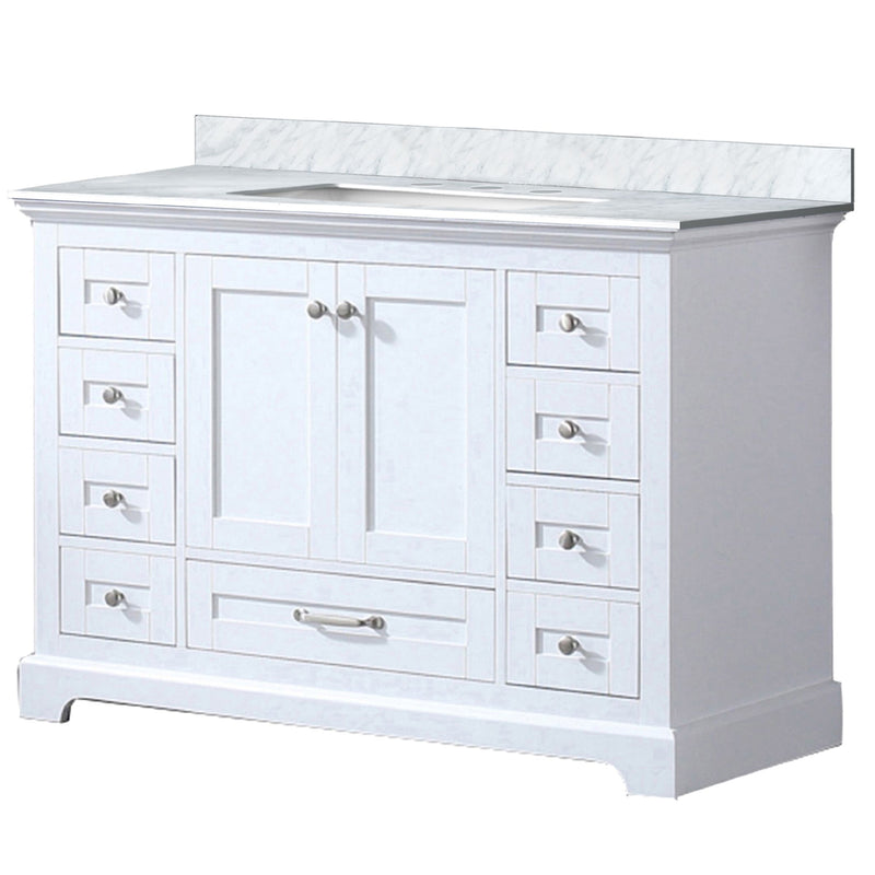 Lexora Dukes 48" W x 22" D White Bath Vanity and Carrara Marble Top