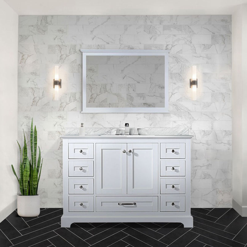 Lexora Dukes 48" W x 22" D White Bath Vanity Carrara Marble Top and 46" Mirror