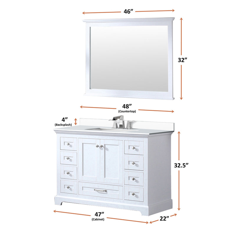 Lexora Dukes 48" W x 22" D White Bath Vanity and Quartz Top