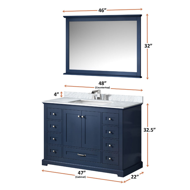 Lexora Dukes 48" W x 22" D Navy Blue Bath Vanity and 46" Mirror