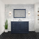 Lexora Dukes 48" W x 22" D Navy Blue Bath Vanity Quartz Top with Faucet Set and 46" Mirror