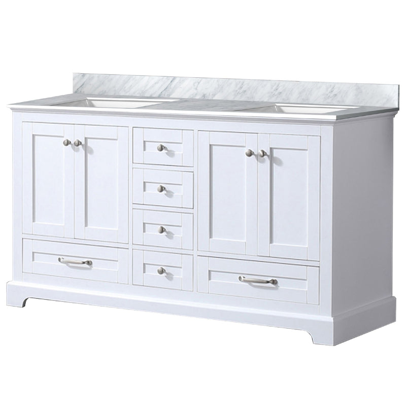 Lexora Dukes 60" W x 22" D White Double Bath Vanity and Carrara Marble Top