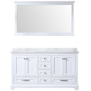 Lexora Dukes 60" W x 22" D White Double Bath Vanity Carrara Marble Top and 58" Mirror