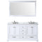 Lexora Dukes 60" W x 22" D White Double Bath Vanity Carrara Marble Top with Faucet Set and 58" Mirror