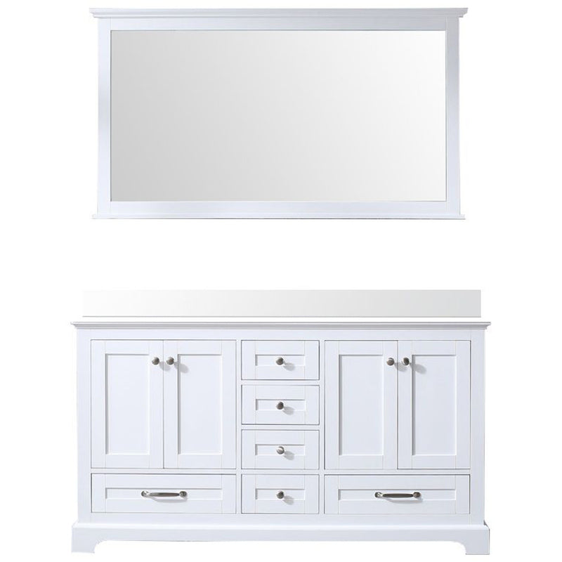 Lexora Dukes 60" W x 22" D White Double Bath Vanity Carrara Marble Top and 58" Mirror