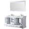 Lexora Dukes 60" W x 22" D White Double Bath Vanity Carrara Marble Top with Faucet Set and 58" Mirror