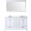 Lexora Dukes 60" W x 22" D White Double Bath Vanity Carrara Marble Top with Faucet Set and 58" Mirror