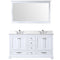 Lexora Dukes 60" W x 22" D White Double Bath Vanity Carrara Marble Top with Faucet Set and 58" Mirror