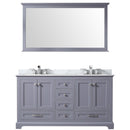 Lexora Dukes 60" W x 22" D Dark Grey Double Bath Vanity Carrara Marble Top with Faucet Set and 58" Mirror