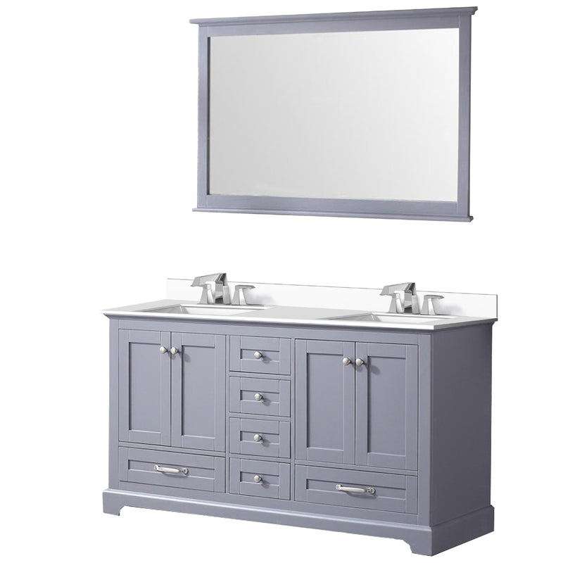 Lexora Dukes 60" W x 22" D Dark Grey Double Bath Vanity Carrara Marble Top with 58" Mirror