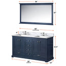 Lexora Dukes 60" W x 22" D Navy Blue Double Bath Vanity and Carrara Marble Top