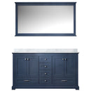 Lexora Dukes 60" W x 22" D Navy Blue Double Bath Vanity Carrara Marble Top with 58" Mirror