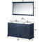 Lexora Dukes 60" W x 22" D Navy Blue Double Bath Vanity Carrara Marble Top with Faucet Set and 58" Mirror