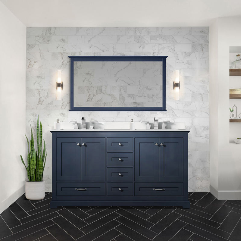 Lexora Dukes 60" W x 22" D Navy Blue Double Bath Vanity and Carrara Marble Top